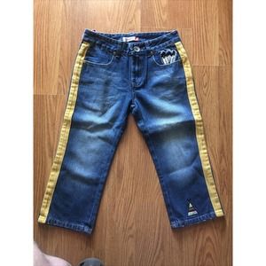 Kobron Blue Crop Jeans Yellow Side Stripe Navajo M